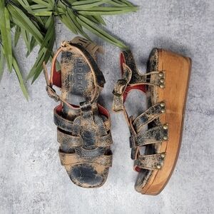 NWT Bed Stu | Fabiola Platform Wedge Sandals in Black Lux Size 7.5